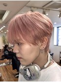 ペールピンクケアブリーチエンドカラー韓国ヘアフェザーショート