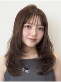 顔周りレイヤーカットくびれヘアミルクティーベージュカラー韓国