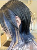 人気☆ショートウルフ×インナーブルー/透明感カラー/藤本