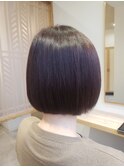 ワンレングスボブ&レッドブラウンカラー