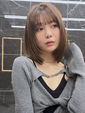 サイン 渋谷(SIGN) 韓国ボブハッシュカットレイヤーカットグレージュブリーチ無し