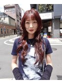 【snuw mina】ハッシュカット/ロングレイヤー/ワインレッド/赤髪