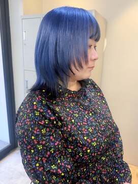 フラム 渋谷(flamme) ◯ペールブルー×レイヤーカット×裾カラー