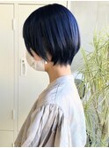 大人丸みショート　ブルーブラック