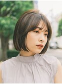 ボブ　ホワイトグレージュ　デジタルパーマ　チェリーブラウン