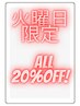 【火曜日がお休みの方必見！】メニュー合計額から20%OFF