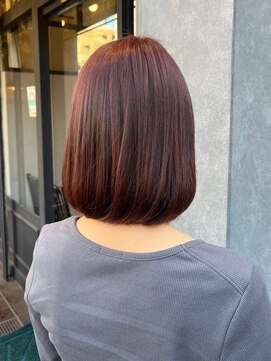 ナンバー ジルバ 立川(N° jillva) 丸型卵形切りっぱなしボブワンレンボブ美髪ピンクブラウン立川