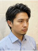 好印象ビジネス刈り上げ×ツーブロック×アップバング×パーマ