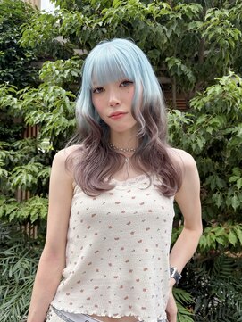 フラム 渋谷(flamme) 水色ミントカラー×ブラウンベージュ◎ルーツカラー