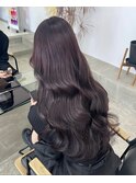 ダークパープル/ツヤ髪スタイル韓国くびれヘアゆるふわロング