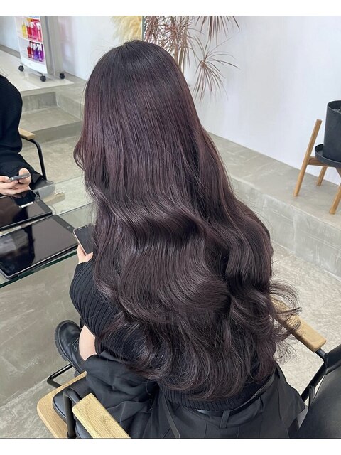 ダークパープル/ツヤ髪スタイル韓国くびれヘアゆるふわロング