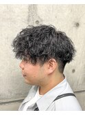 メンズ波巻マッシュツーブロック