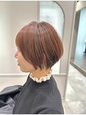 オレンジブラウンxショートボブ