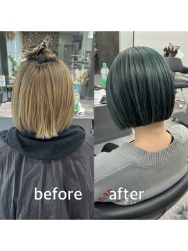 ガルボヘアー 桟橋店(garbo hair) アンブレラカラー　ターコイズグリーン