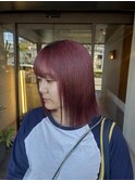 チェリーピンク×切りっぱなしボブ