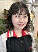 栄黒髪垢抜けパーマシルエットボブヘア