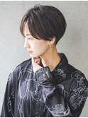 大人可愛い20代30代40代黒髪前下がりショートボブ丸みショート◎