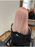 ペールピンクカラー｜ぱっつんロング｜艶髪/20代/30代/40代