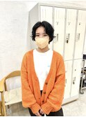 ショートパーマ/無造作センターパート,黒髪
