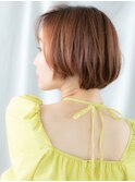 アシンメトリー小顔オレンジブラウンミニボブk古河20代30代40代