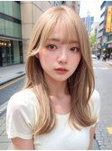 ハイトーンカラーボブルフネビージュ小顔ワンレン20代30代40代