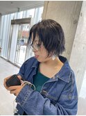 切りっぱなしボブ/ブルーブラック/クセ生かしカット/うざバング