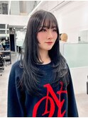 レイヤーカット顔まわりストレートロングレイヤー堀江