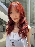 暖色カラーダブルカラーオレンジブラウンレイヤーカット赤髪