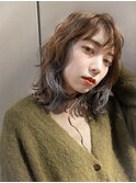 前髪 マチルダボブ ピンクベージュ インナーグレージュウルフ