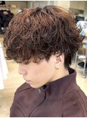 原宿ゆるめ波巻きスパイラルパーマメンズカットラウンドマッシュ