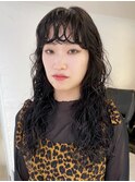 ロングパーマ_グレージュカラーボブウルフ_ba418131
