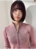 顔まわりレイヤー/前下がりボブ　ピンクブラウン