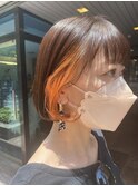 【olino】20代30代40代☆インナーオレンジ×ボブ