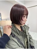 暖色カラーにぱつっとボブ！