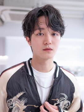 ハバナ 渋谷(HAVANA) メンズ波巻きセンターパート韓国風黒髪ツーブロックマッシュ