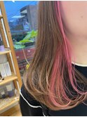 内巻きワンカール×シアーピンクインナーカラー大人可愛いロング