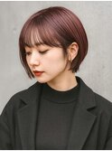 レッドアプリコットオレンジ小顔見せレイヤーくびれボブ