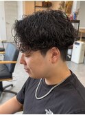 栃木メンズパーマメンズカットセンターパートメンズマッシュ緩め