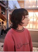 △癖毛風パーマショートパーマウルフパーマブルーブラック