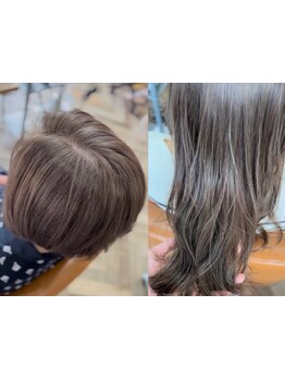 ハイライトで白髪をぼかし、お洒落に魅せるカラーを実現◎白髪の量や年齢、好みに合わせて染め方をご提案◇