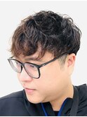 無造作◎くせ毛パーマ風ツーブロック茶髪でこなれ感