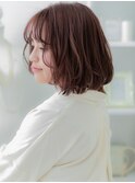ミルクティーピンク韓国風ゆる巻き大人ボブa越谷20代30代40代