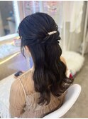 結婚式 二次会 お呼ばれ ハーフアップ×パールアクセサリー