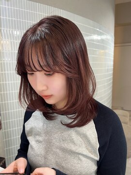 ボタン ハカタ(VOTAN hakata) レッドカラー/ブリーチなし/ピンクブラウン/レイヤーカット/前髪