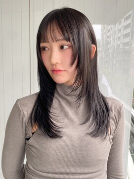エトラ 渋谷店(etora) 小顔 前髪 ミディアムレイヤーカット ダークアッシュ "