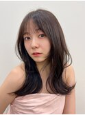 大人可愛いオリーブベージュ前髪カット顔まわりレイヤー
