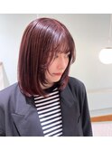 顔まわりレイヤー　ワインレッド