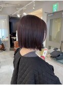 切りっぱなしボブ ピンクブラウン 暖色系カラー s