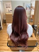 ワインレッドボルドーカラー赤髪ブリーチなしダブルカラー