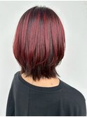 ミディアム/レイヤーカット/レッドカラー